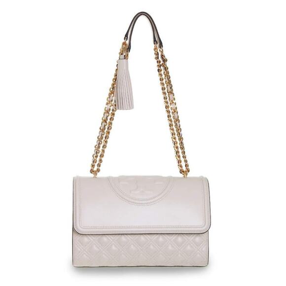 Tory Burch Womens Fleming Quilted Leather Shoulder Handbag Ivory Medium - Picture 1 of 4